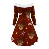 Ženske večernje haljine ženska ležerna Božićna haljina dugih rukava s ramena haljina do koljena za zabavu mini haljina s ramena duga