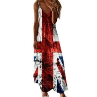 Ženska Maksi haljina od 4 inča, Američka zastava za žene, ljetne Ležerne domoljubne duge haljine bez rukava, Vintage sundress sa