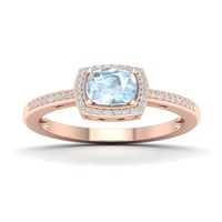 Imperial Gemstone 10k ružičasti zlatni jastuk rezani akvamarine 1 10ct TW dijamantski halo ženski prsten