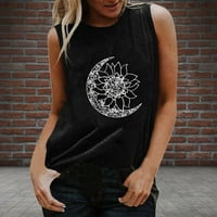 Ženska modna casual labava Majica Bez rukava s printom iz serije suncokret Crna