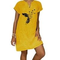 Ljetne haljine za žene, cvjetne haljine, ženske Ležerne haljine A kroja s izrezom i kratkim rukavima, žute 5.
