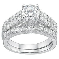 Jay Heart Dizajn sterling srebro simuliranog bijelog briljantnog dijamantskog okruglog mladenka zaručnički prsten s odgovarajućim
