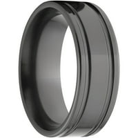 Ravni crni cirkonijev prsten s dva žljebova i polirani završetak