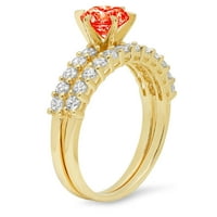 1. dijamant okruglog reza s imitacijom crvenog dijamanta od žutog zlata 14k $ s naglascima vjenčani set od 10,5