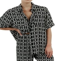 Ženski pidžama Set s printom Majica kratkih rukava s gumbima Gornji dijelovi i hlače širokih nogavica s elastičnim strukom ležerna