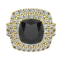Dijamantni zaručnički prstenovi s dvostrukim oreolom u crnom dijamantnom rezu s jastučićima za žene u 14k zlatu 3. CTW