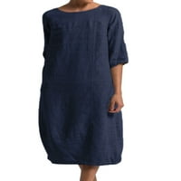 Ženska Midi haljina s okruglim vratom, jednobojna haljina širokog kroja, ljetna majica u tamnoplavoj boji, 5 inča