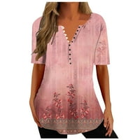 Ljetni vrhovi za žene, Ženske majice s izrezom u obliku slova U, majice s printom, široke Ležerne majice na kopčanje, ružičaste