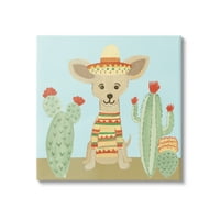 _ Mali pas Chihuahua Sombrero pustinjski kaktus biljke Galerija slika-zidna umjetnost umotana u platno, 24.24