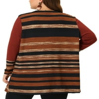 Jedinstvene ponude ženske plus veličine dugački otvoreni prednji prugasti džemper kardigans